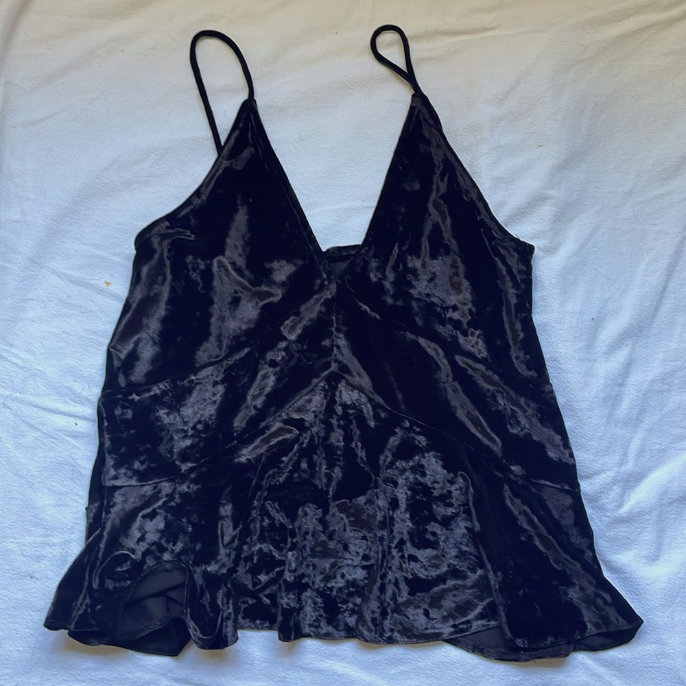 ASOS velvet blouse Black. Deep V neckline. Peplum